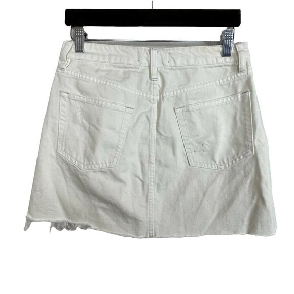 We the Free Size 28 Ivory Denim Skirt Free People Distress Raw Hem Button-Fly - Picture 3 of 6